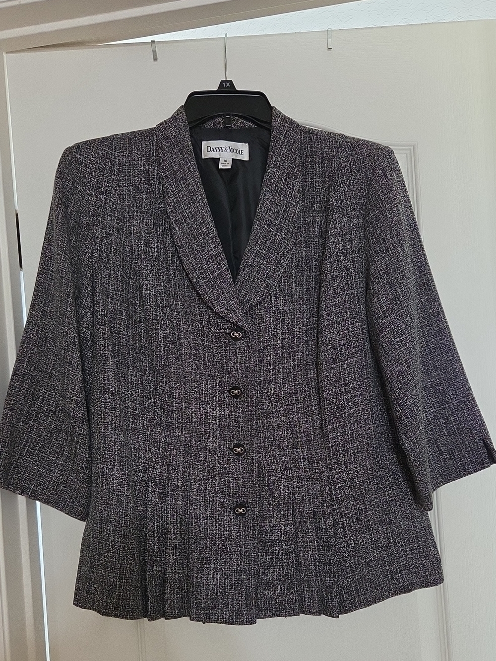 Danny & Nicole Black and White Tweed Shawl Collar Blazer